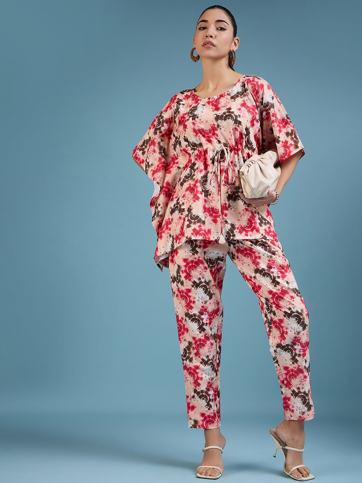 NOZ2TOZ Women Party Wear Flower Printed Co-Ord Set With Pant - Peach