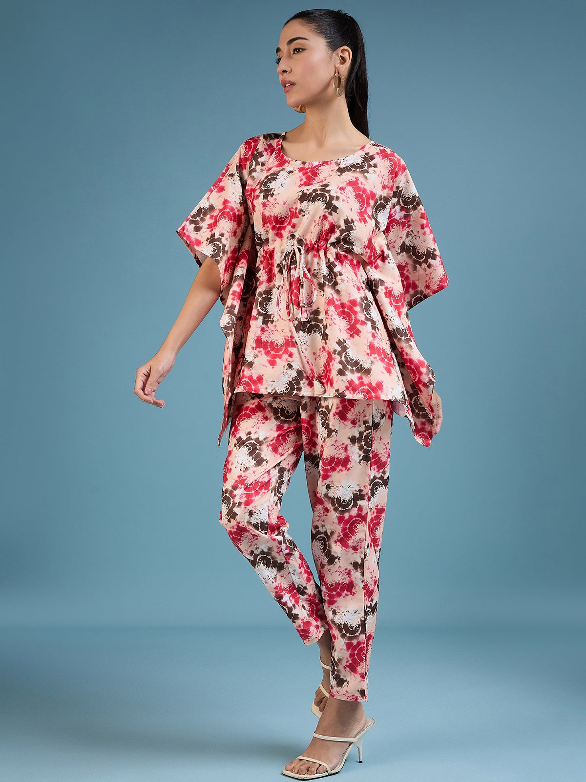 NOZ2TOZ Women Party Wear Flower Printed Co-Ord Set With Pant - Peach
