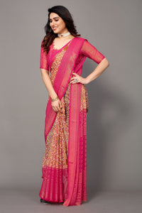 Thumbnail for NOZ2TOZ Women Party Wear Printed Brasso Chiffon Saree with Unstitched Blouse - Pink