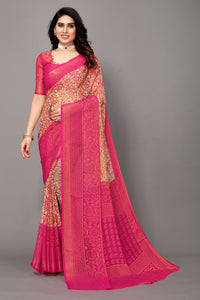 Thumbnail for NOZ2TOZ Women Party Wear Printed Brasso Chiffon Saree with Unstitched Blouse - Pink