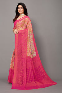 Thumbnail for NOZ2TOZ Women Party Wear Printed Brasso Chiffon Saree with Unstitched Blouse - Pink