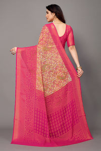 Thumbnail for NOZ2TOZ Women Party Wear Printed Brasso Chiffon Saree with Unstitched Blouse - Pink