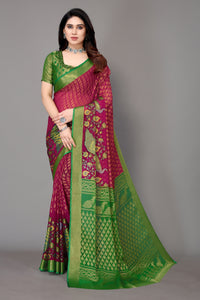 Thumbnail for NOZ2TOZ Women Party Wear Printed Brasso Chiffon Saree with Unstitched Blouse - Magenta