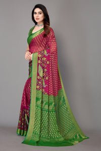 Thumbnail for NOZ2TOZ Women Party Wear Printed Brasso Chiffon Saree with Unstitched Blouse - Magenta