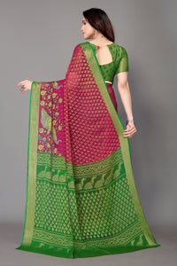 Thumbnail for NOZ2TOZ Women Party Wear Printed Brasso Chiffon Saree with Unstitched Blouse - Magenta