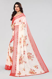 Thumbnail for NOZ2TOZ Women Party Wear Printed Brasso Chiffon Saree with Unstitched Blouse - White & Red