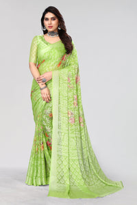 Thumbnail for NOZ2TOZ Women Party Wear Printed Brasso Chiffon Saree with Unstitched Blouse - Pista Green