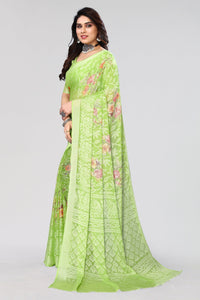 Thumbnail for NOZ2TOZ Women Party Wear Printed Brasso Chiffon Saree with Unstitched Blouse - Pista Green