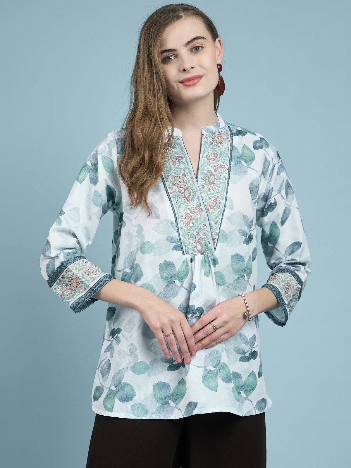 NOZ2TOZ Women Party Wear Flower Printed Top - White