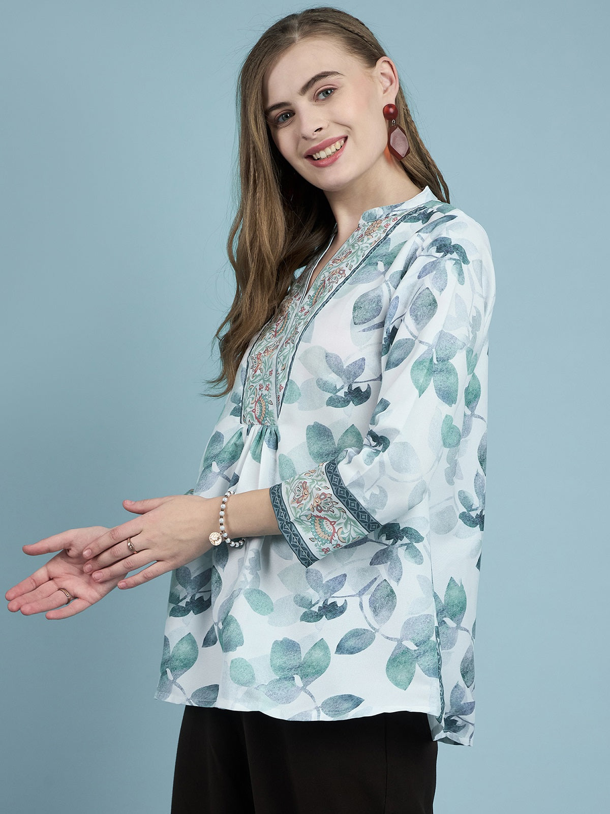 NOZ2TOZ Women Party Wear Flower Printed Top - White