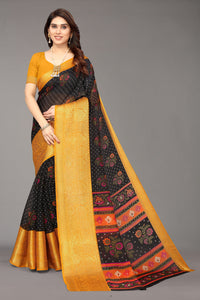 Thumbnail for NOZ2TOZ Women Party Wear Bandhani Style Banarasi Silk Saree with Unstitched Blouse - Black