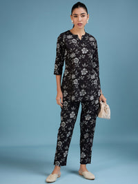 Thumbnail for NOZ2TOZ Women Party Wear Flower Printed Co-Ord Set With Pant - Black