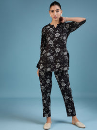Thumbnail for NOZ2TOZ Women Party Wear Flower Printed Co-Ord Set With Pant - Black