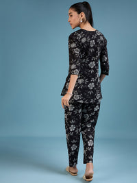 Thumbnail for NOZ2TOZ Women Party Wear Flower Printed Co-Ord Set With Pant - Black