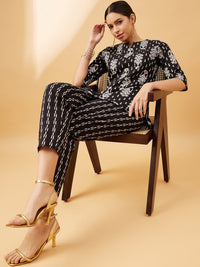 Thumbnail for NOZ2TOZ Women Party Wear Flower Printed Co-Ord Set With Pant - Black