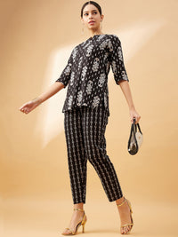 Thumbnail for NOZ2TOZ Women Party Wear Flower Printed Co-Ord Set With Pant - Black
