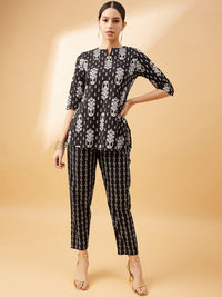 Thumbnail for NOZ2TOZ Women Party Wear Flower Printed Co-Ord Set With Pant - Black