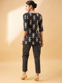 Thumbnail for NOZ2TOZ Women Party Wear Flower Printed Co-Ord Set With Pant - Black