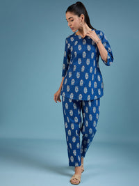 Thumbnail for NOZ2TOZ Women Party Wear Flower Printed Co-Ord Set With Pant - Royal Blue