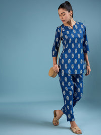 Thumbnail for NOZ2TOZ Women Party Wear Flower Printed Co-Ord Set With Pant - Royal Blue