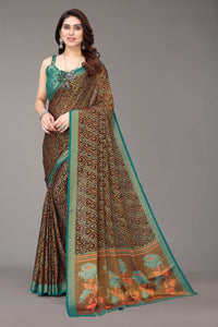 Thumbnail for NOZ2TOZ Women Party Wear Printed Brasso Chiffon Saree with Unstitched Blouse - Brown