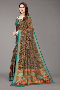 Thumbnail for NOZ2TOZ Women Party Wear Printed Brasso Chiffon Saree with Unstitched Blouse - Brown