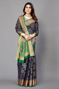 Thumbnail for NOZ2TOZ Women Party Wear Leheriya Style Banarasi Silk Saree with Unstitched Blouse - Navy Blue