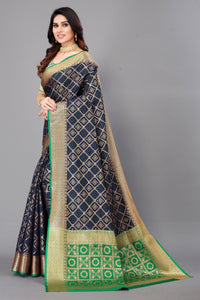 Thumbnail for NOZ2TOZ Women Party Wear Leheriya Style Banarasi Silk Saree with Unstitched Blouse - Navy Blue