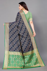 Thumbnail for NOZ2TOZ Women Party Wear Leheriya Style Banarasi Silk Saree with Unstitched Blouse - Navy Blue