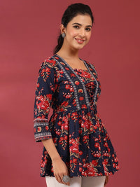 Thumbnail for NOZ2TOZ Women Party Wear Flower Printed Top - Blue