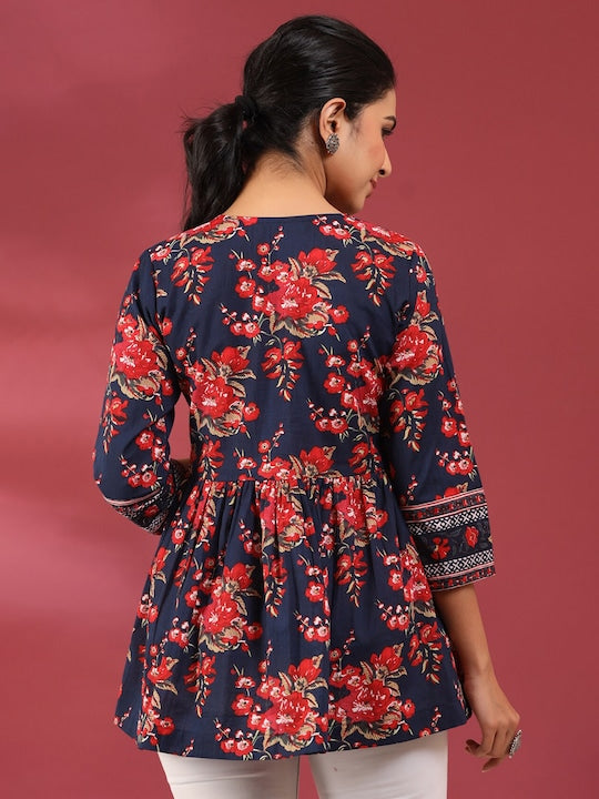 NOZ2TOZ Women Party Wear Flower Printed Top - Blue