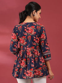 Thumbnail for NOZ2TOZ Women Party Wear Flower Printed Top - Blue