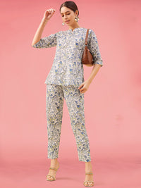 Thumbnail for NOZ2TOZ Women Party Wear Flower Printed Co-Ord Set With Pant - White