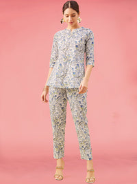 Thumbnail for NOZ2TOZ Women Party Wear Flower Printed Co-Ord Set With Pant - White