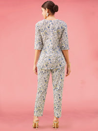 Thumbnail for NOZ2TOZ Women Party Wear Flower Printed Co-Ord Set With Pant - White