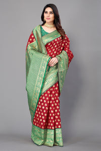Thumbnail for NOZ2TOZ Women Party Wear Bandhani Style Banarasi Silk Saree with Unstitched Blouse - Maroon