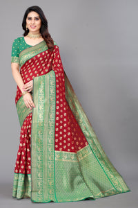 Thumbnail for NOZ2TOZ Women Party Wear Bandhani Style Banarasi Silk Saree with Unstitched Blouse - Maroon