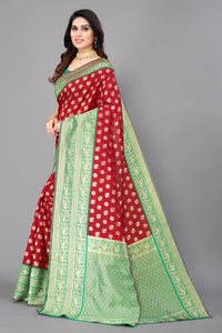 Thumbnail for NOZ2TOZ Women Party Wear Bandhani Style Banarasi Silk Saree with Unstitched Blouse - Maroon