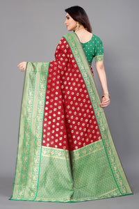 Thumbnail for NOZ2TOZ Women Party Wear Bandhani Style Banarasi Silk Saree with Unstitched Blouse - Maroon