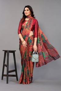 Thumbnail for NOZ2TOZ Women Party Wear Printed Chiffon Silk Saree with Unstitched Blouse - Tomato