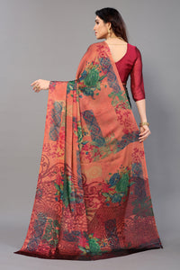 Thumbnail for NOZ2TOZ Women Party Wear Printed Chiffon Silk Saree with Unstitched Blouse - Tomato