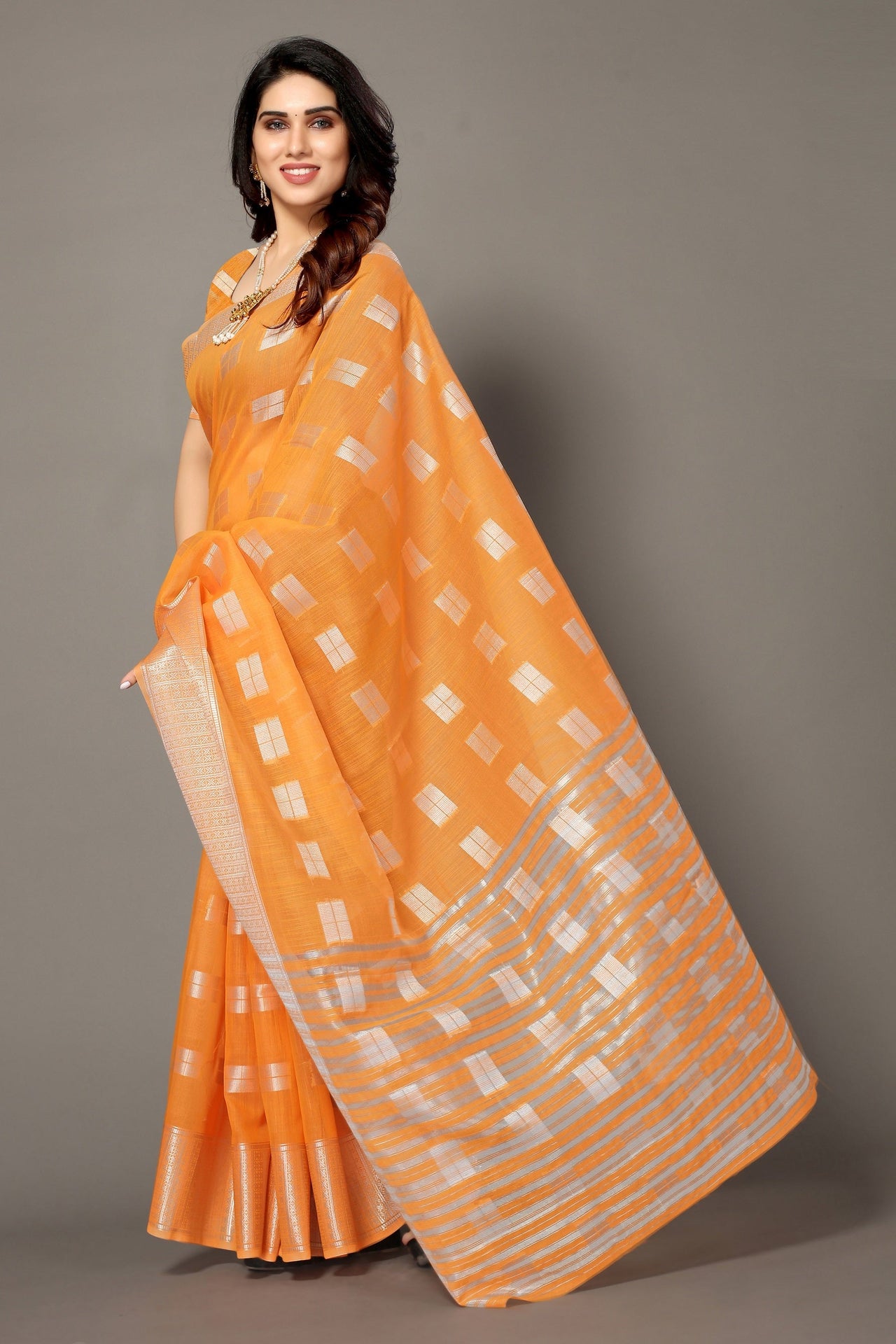 NOZ2TOZ Women Party Wear Banarasi Silk Saree with Unstitched Blouse - Orange