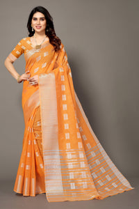 Thumbnail for NOZ2TOZ Women Party Wear Banarasi Silk Saree with Unstitched Blouse - Orange