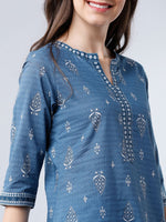 Thumbnail for Vishudh Ethnic Motifs Printed Mandarin Collar Cotton Straight Kurta - Distacart
