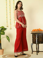 Thumbnail for Myshka Women's Red Georgette Top With Palazzos Party Sets - Distacart