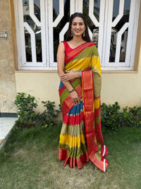 Thumbnail for NOZ2TOZ Women Party Wear Bandhani Leheriya Print Dhola Silk Saree with Unstitched Blouse - Multicolour