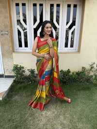 Thumbnail for NOZ2TOZ Women Party Wear Bandhani Leheriya Print Dhola Silk Saree with Unstitched Blouse - Multicolour