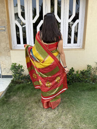 Thumbnail for NOZ2TOZ Women Party Wear Bandhani Leheriya Print Dhola Silk Saree with Unstitched Blouse - Multicolour