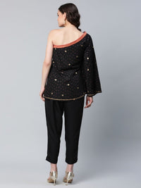Thumbnail for Ahalyaa Women Black Crepe Printed Top with Trouser Set - Distacart