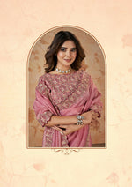 Thumbnail for Pink Banarasi Crush Silk Thread, Sequence, Cord and jari Embroidered with Stone Work Saree - Mohmanthan Dakshika - Distacart